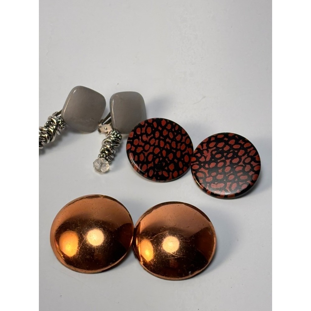 Vintage Maximalist Clip Earrings Chunky Abstract White Lucite Mixed Metal Tones
